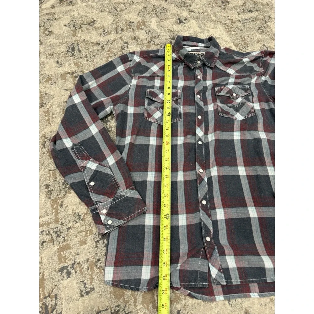 BKE Pearl Snap Shirt Plaid Thick Stitch Mens Size Large Athletic Fit Punk Grunge
